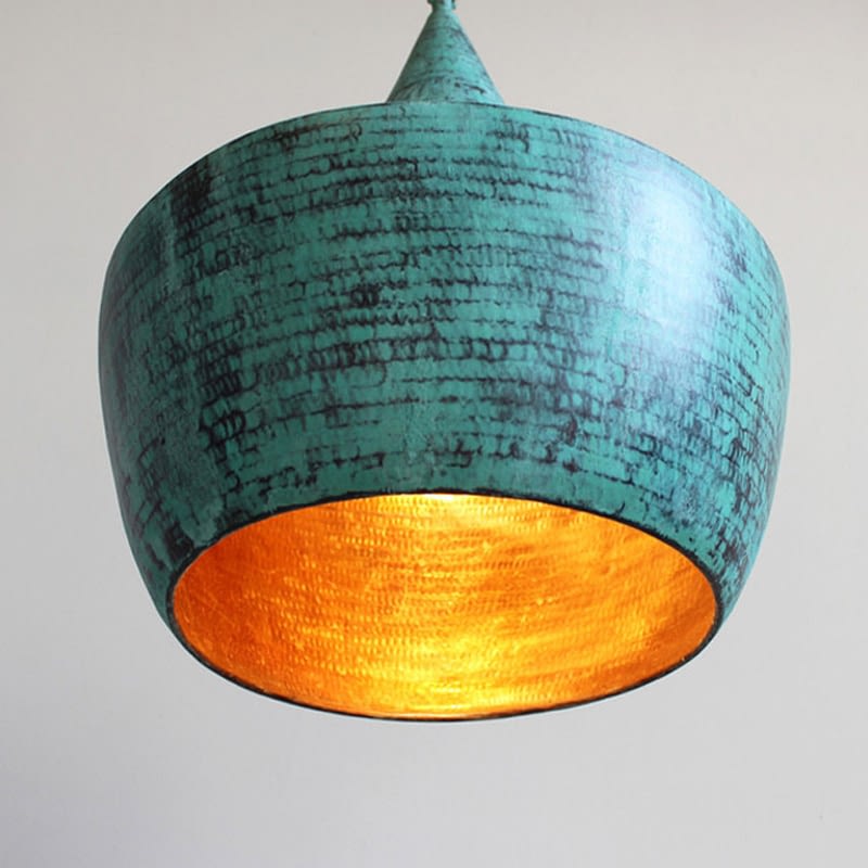 Hand Hammered Copper Lamp Shade Round, Blue Copper Lamp Shade