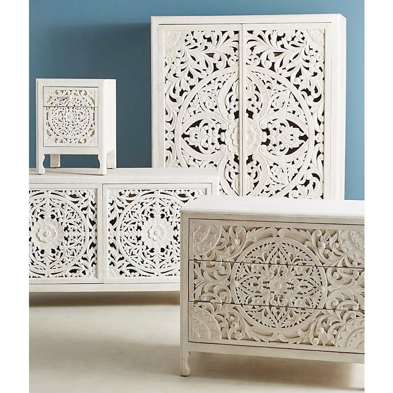 Bohemian Teak Carved Dresser Fl, Hand Carved Dresser White